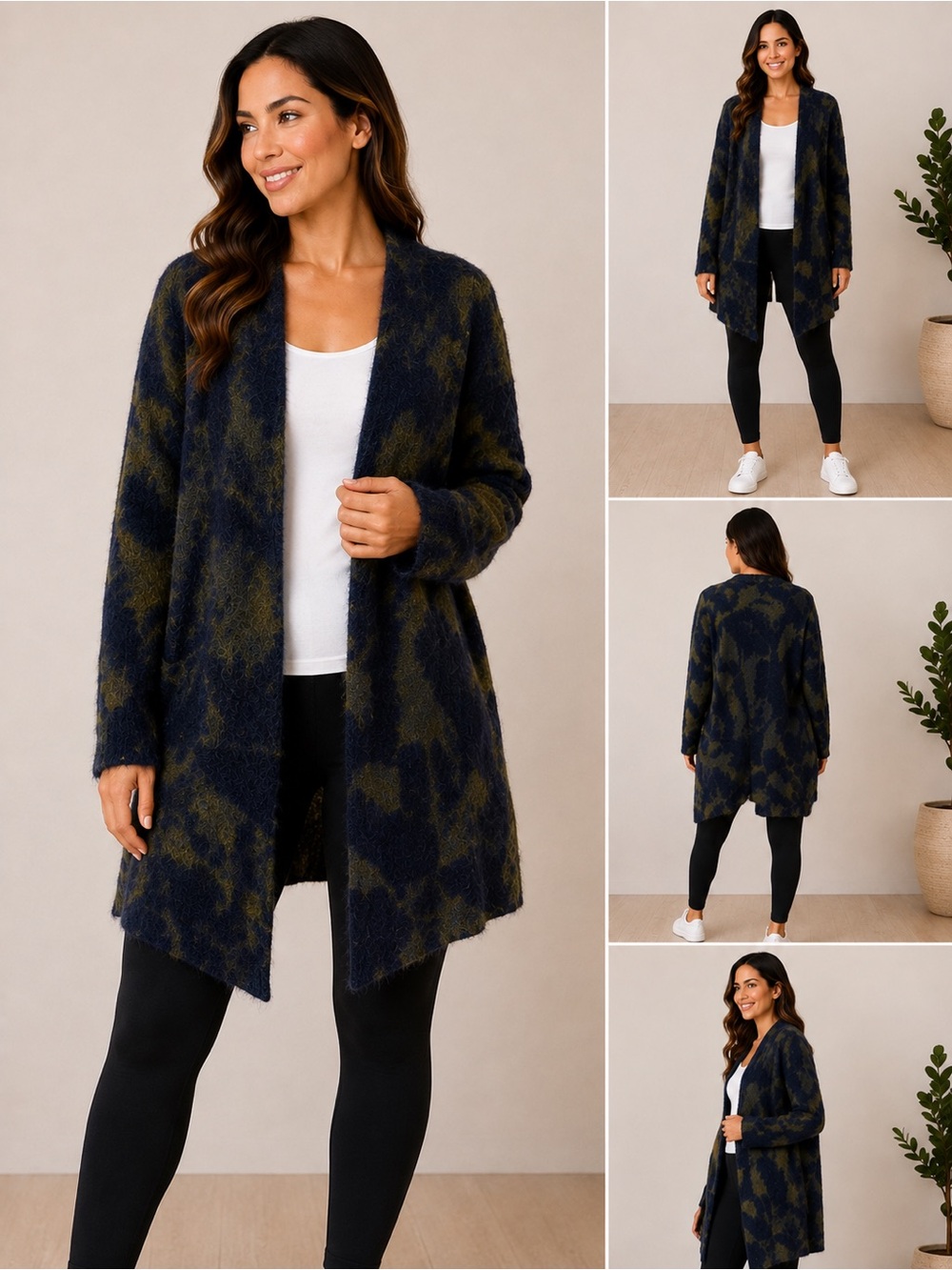 COS Collection of Style XS Navy Olive Green Camo Open Front Cardigan